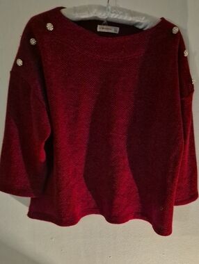 Women's Red Button-Shoulder Knit Sweater